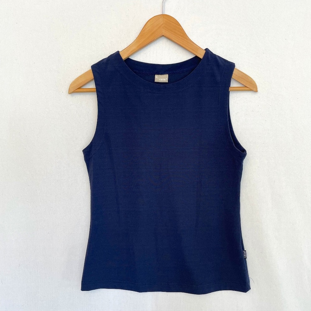 CASALL Women's XL Navy Blue Semi Fitted Crew Neck Tank Top
